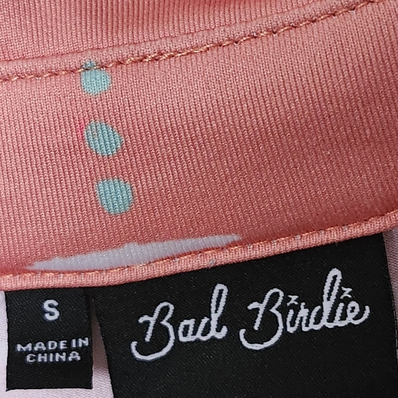 Bad Birdie coral and white geometric patterned golf polo Shirt men's size Small - Picture 7 of 11